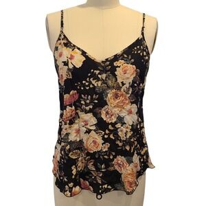 Wilfred under\wilfred Medium 100% Silk Black Floral Cami Whimsigoth Coquette